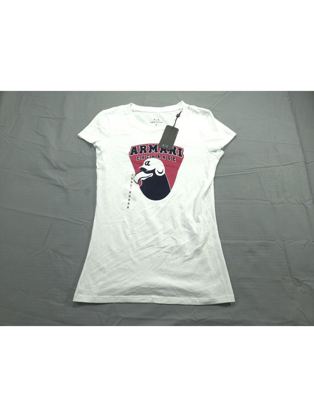 Armani Exchange Shirt Womens Small NWT White Graphic Bird Logo Crest Authentic